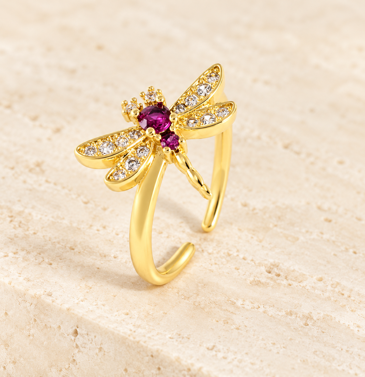 Anillo libélula fucsia