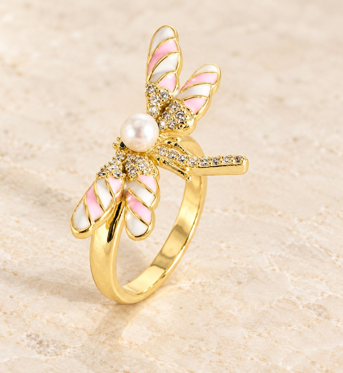 Anillo libélula rosa