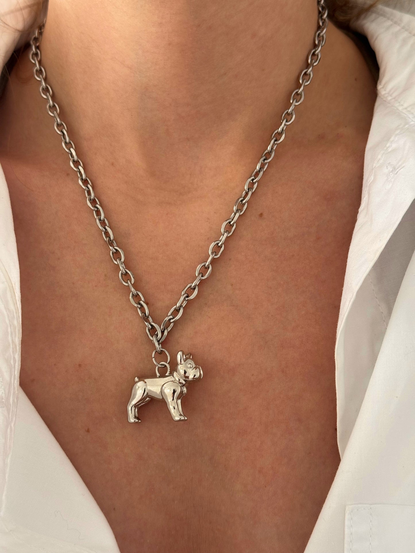 Collar Frenchie - Rodio, Plateado
