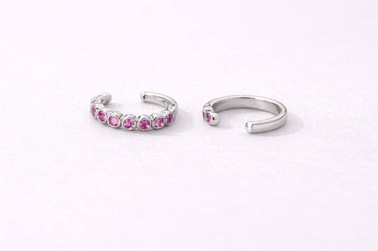 Earcuff plateado fucsia circones