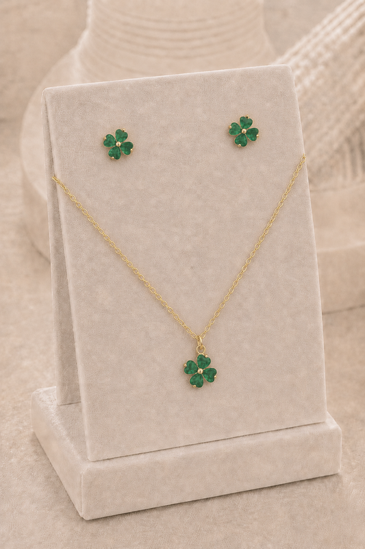 Set collar trébol verde