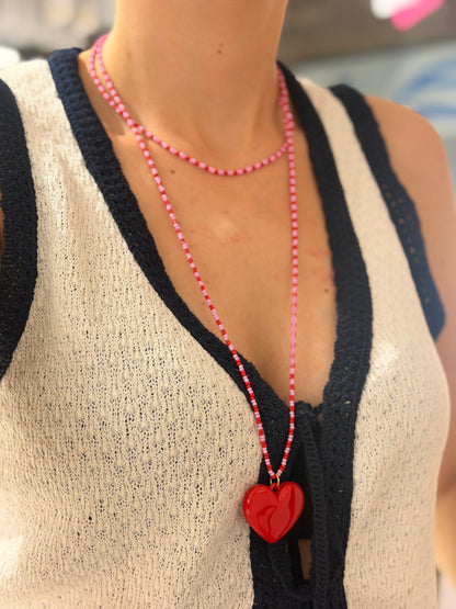 Collar doble  Corazón rojo