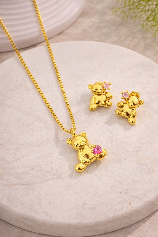 Set collar oso fucsia