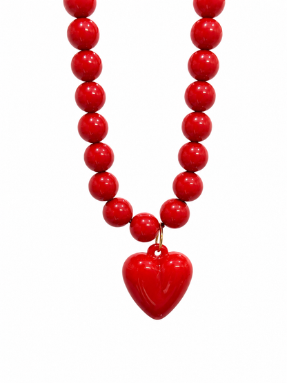 Collar XL corazón rojo ( escoge el color de las esferas)