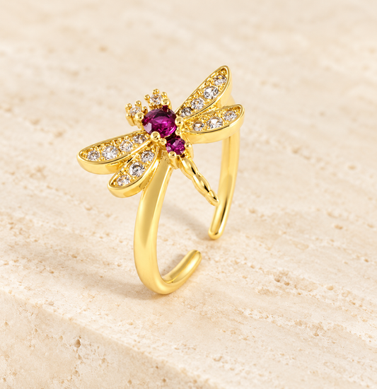 Anillo libélula fucsia