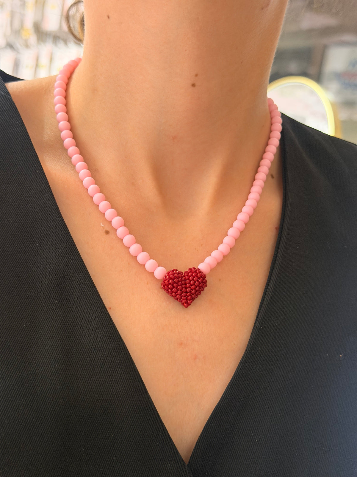 Collar chunk corazón tejido
