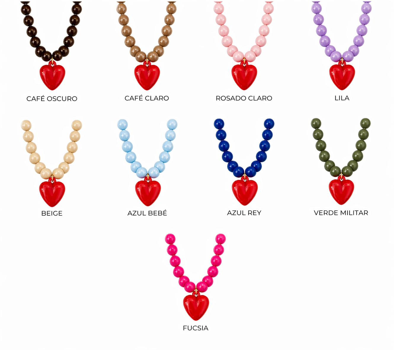 Collar XL corazón rojo ( escoge el color de las esferas)