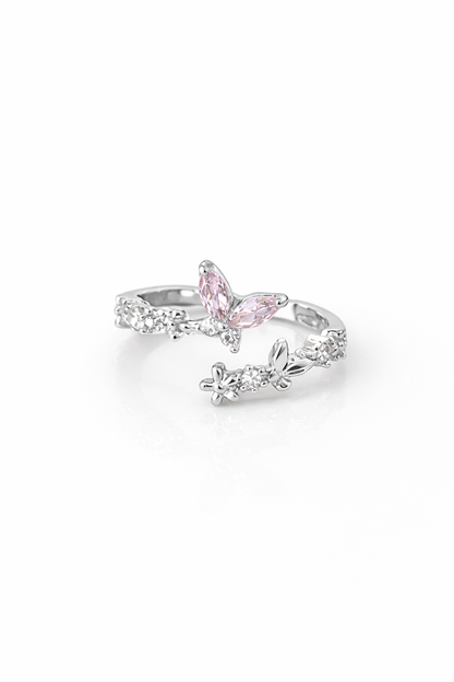 Anillo mariposa rosado plateado