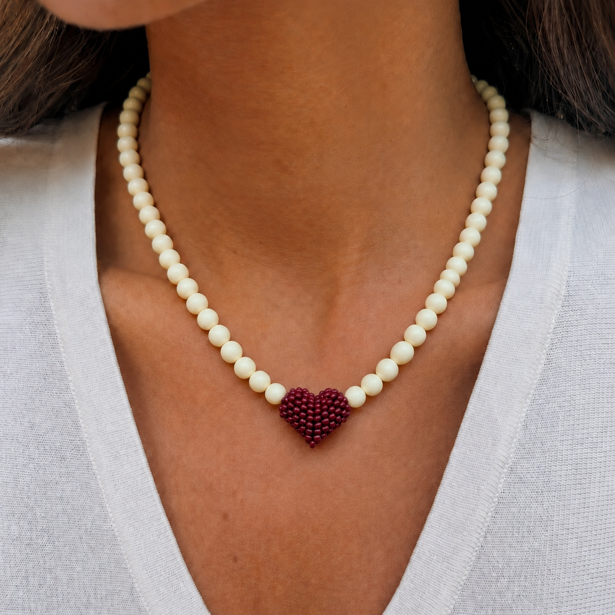 Collar chunk corazón tejido