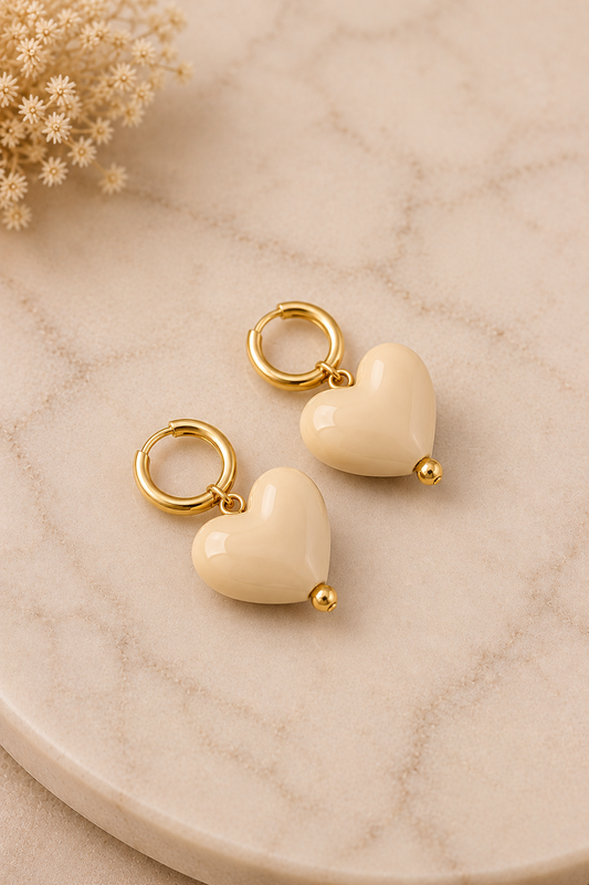 Mini hoop corazón beige