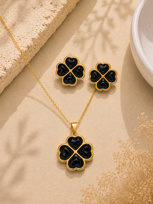 Set collar  trébol  negro