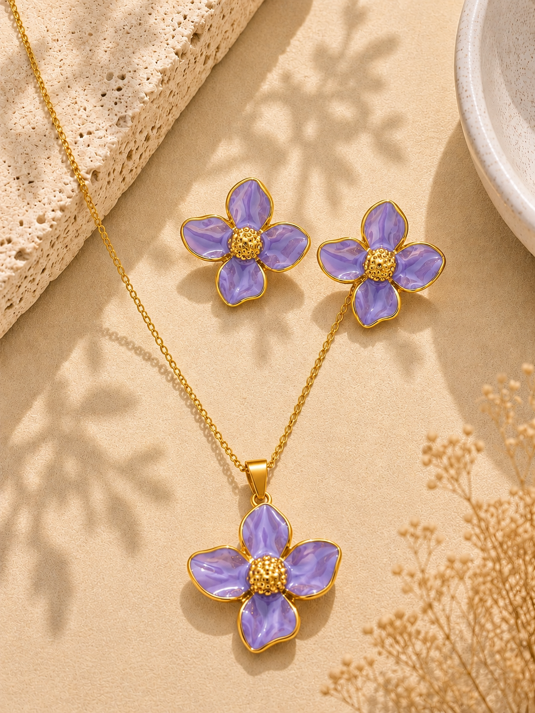 Set  collar flor morado