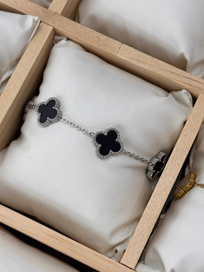Pulsera trébol plateado - Blanco, Acero