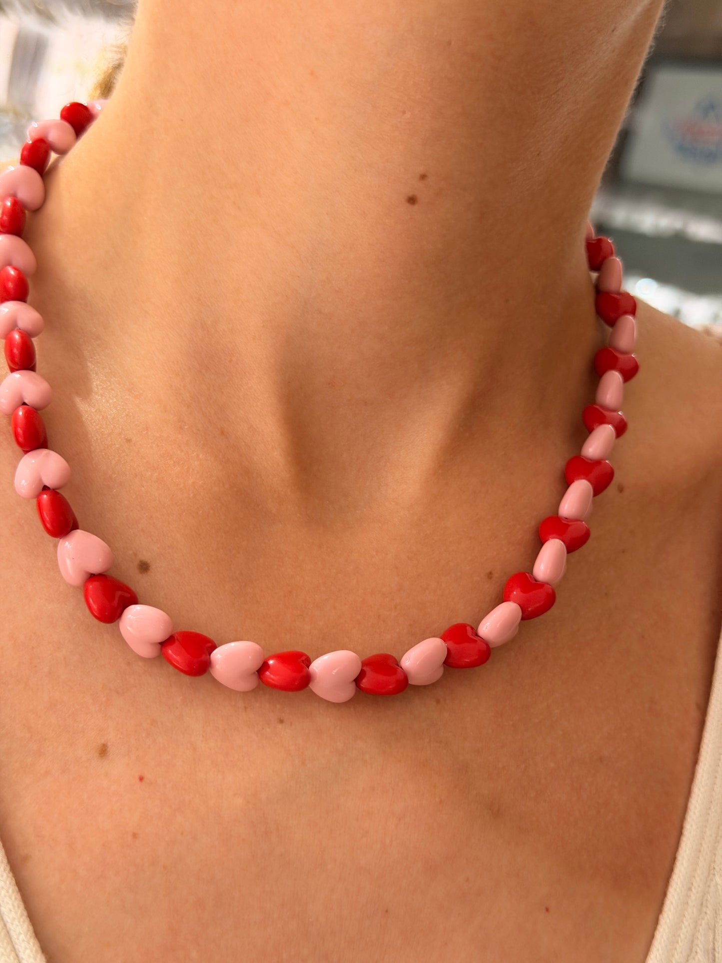 Collar corazones rojos rosa
