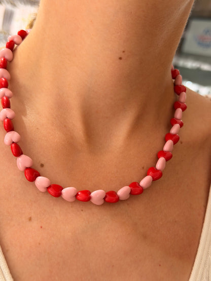 Collar corazones rojos rosa