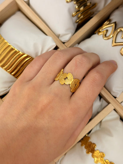 Anillo mariposas acero