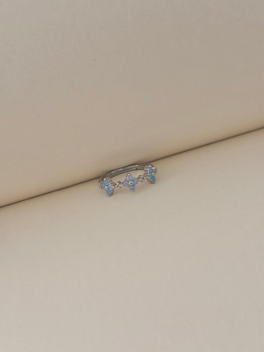 Anillo trébol plata azul