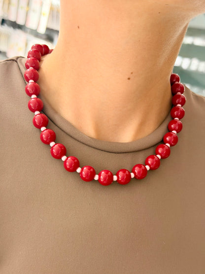 Collar rojo y rosa #12