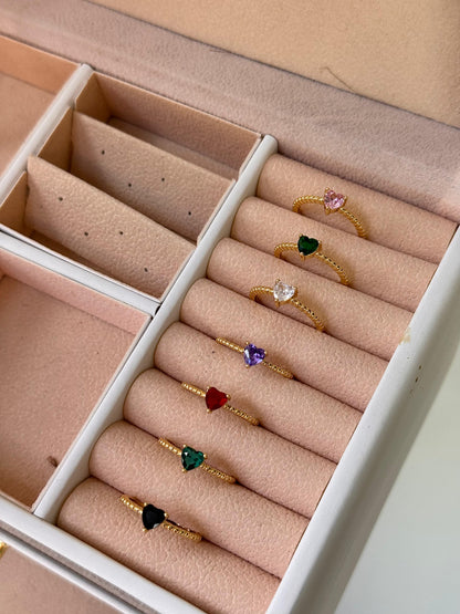 Anillo corazón en circon - Negro, Rodio