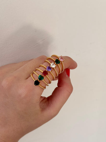 Anillo corazón en circon - Negro, Rodio