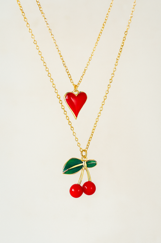 Collar doble cereza &amp; corazón