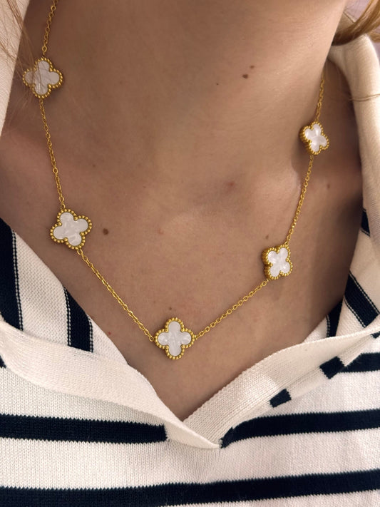 Collar trébol acero dorado blanco