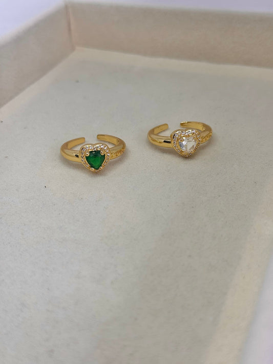 Anillo corazón love - Verde, Rodio