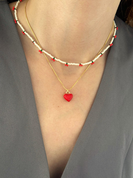 Collar doble corazón &amp;  cereza