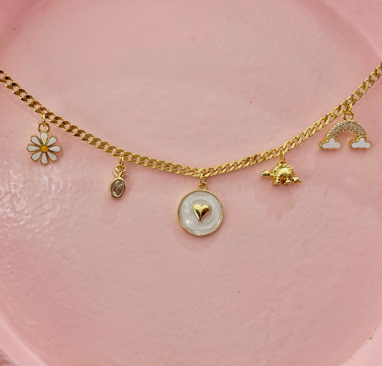 Collar mini charms corazón blanco