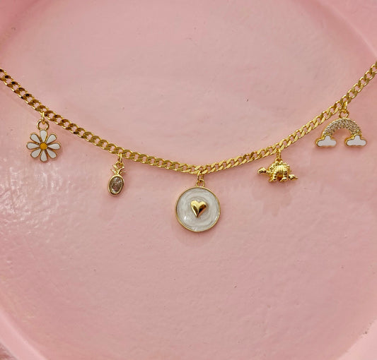 Collar mini charms corazón blanco